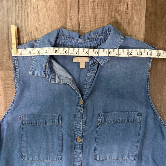 Appraisal Sleeveless Button-Front Denim Shirt Dress - Blue - Picture 11 of 13